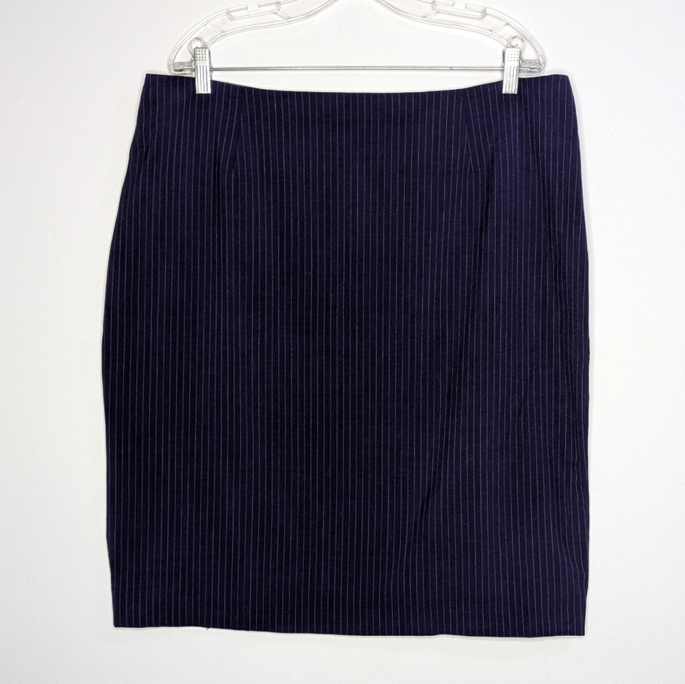 NWT Bitten Blue White Stripe Wool Blend Mercer Pencil Skirt 18